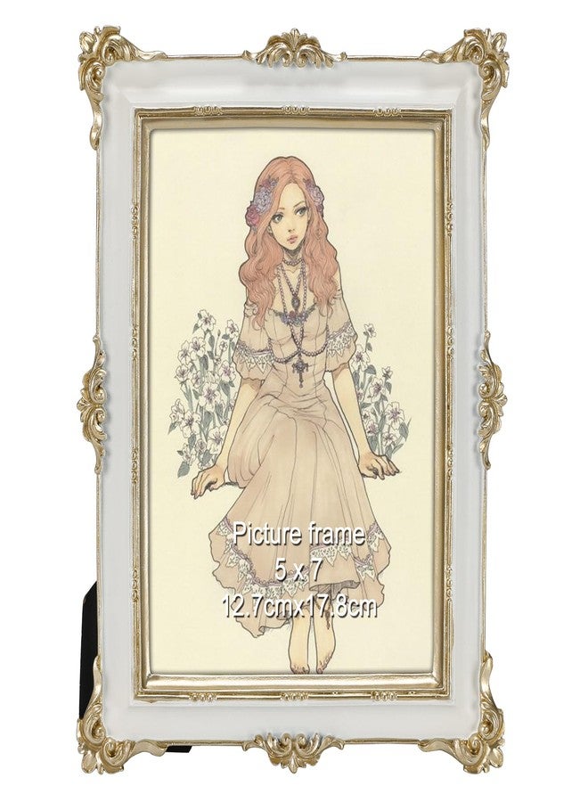 PHAREGE 5x7 White Picture Frame with Gold Trim, Vintage Decorative Display Photo Frame 5 by 7, Ornate Antique Frame for Tabletop or Wall - Image 1